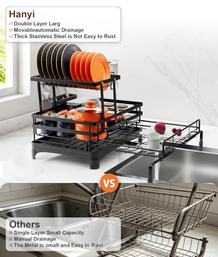 Expandable Over Sink Dish Drying Rack with Drainboard - Rust-Resistant Steel