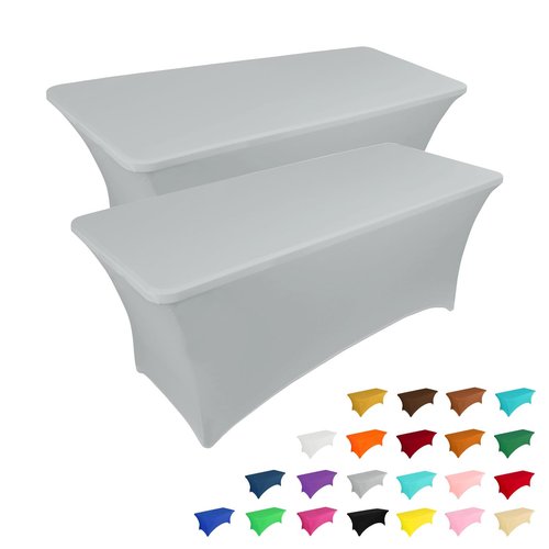 IVAPUPU 2 Pack 6FT Table Cloth for Rectangular Fitted Events Stretch Grey Table Covers Washable Cover Spandex Tablecloth Protector for Party, Wedding, Cocktail, Banquet, Festival