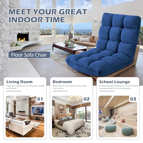 Darkblue Folding Floor Gaming Chair with 14 Adjustable Positions - Cushioned Lazy Sofa for Adults & Kids