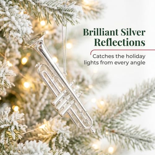 Silver Trumpet Christmas Ornament Music Decor Holiday Tree Decoration