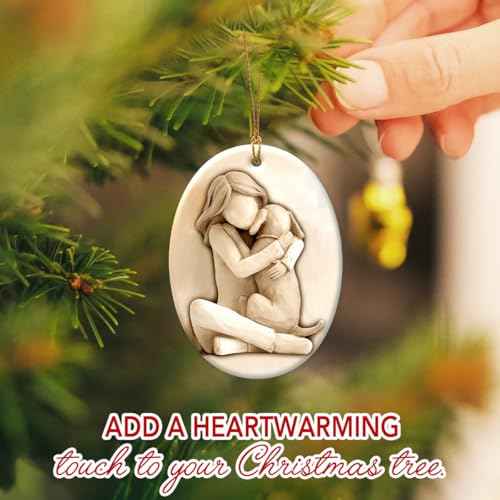 2025 Dog Christmas Ornaments - 3D Relief Ceramic Ornament for Christmas Tree, Dog Mom Gifts for Women, Family, Friends - Cute Girl with Puppy Xmas Gift Exchange Ideas