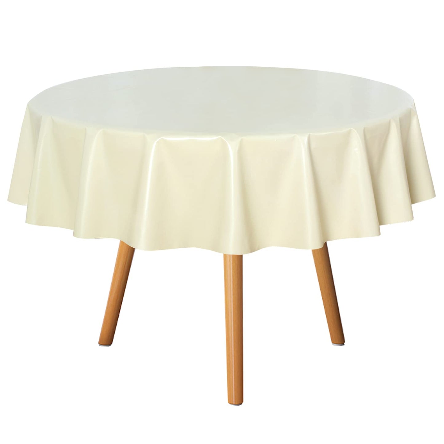 sancua 100% Waterproof Round PVC Tablecloth - 60 Inch - Oil Proof Spill Proof Vinyl Table Cloth, Wipe Clean Table Cover for Dining Tables, Buffet Parties and Camping, Beige