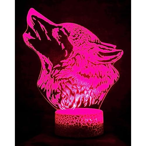 3D Wolf Night Light Lamp Illusion Night Light 16 Color Changing Table Desk Decoration Lamps Gift Acrylic Flat ABS Base USB Cable Toy