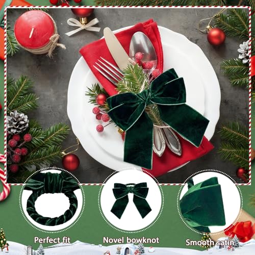 Christmas Napkin Rings Bow Chic Velvet Xmas Buckle Holder Cloth Set