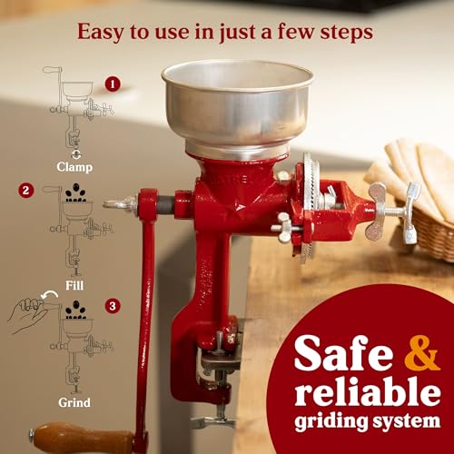 Manual Grain Mill for Corn Wheat & Spices - Cast Iron Food Grinder