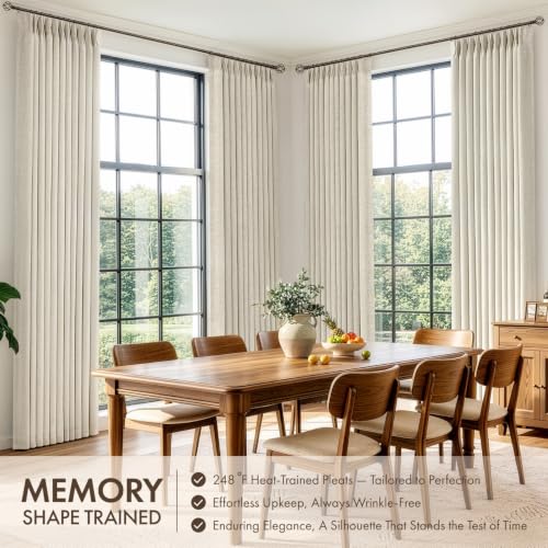 MIULEE Natural Linen Blackout Curtains 40x90 Inches Pack of 4 - Pinch Pleated Dual-Layer Window Drapes