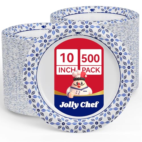 JOLLY CHEF 10 inch Disposable Paper Plates 500 Count