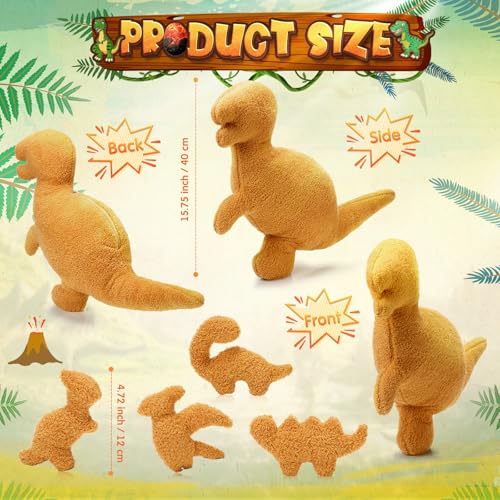 5 Pcs Plush Dinosaur Nugget Pillow Set, 16 Inch Large Stuffed Dinosaur with 4 Plush Babies in Zippered Belly Soft Dino Pillow Gifts for Birthday Collection Party Decors
