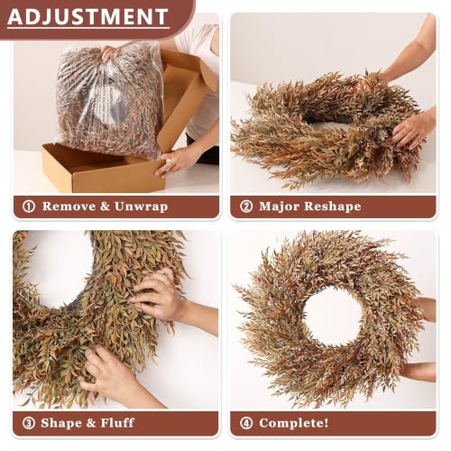 Artificial Fall Nandina Wreath 26 Inch for Front Door Decoration - Orange Green