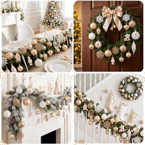 Bassion Champagne & White Christmas Ornaments Set - Holiday Tree Decorations