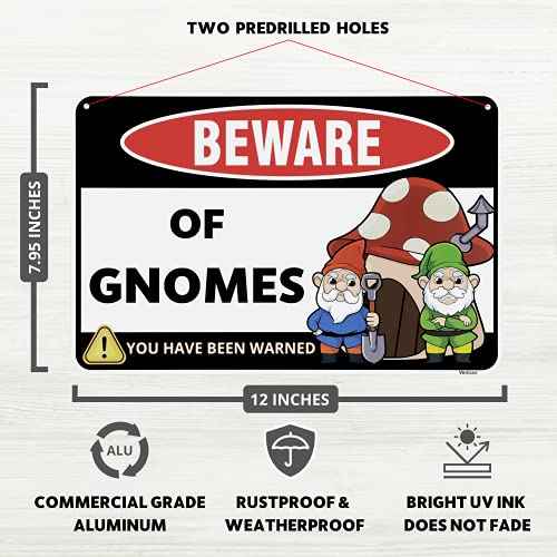 Venicor Gnome Sign Decor - 8 x 12 Inches - Aluminum - Funny Gnome Gifts for Women - Gnome Decorations for Home Stuff