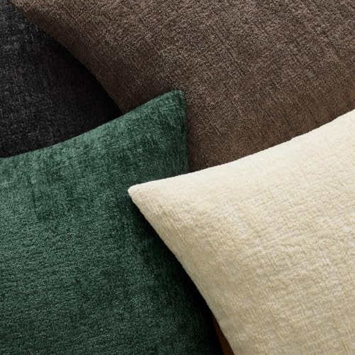 MIULEE 18x18 Dark Green Textured Chenille Couch Pillow Covers Pack of 2