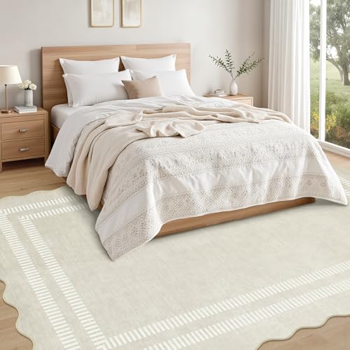 Washable 6x9 Area Rugs for Living Room, Solid Ivory Ultra-Thin