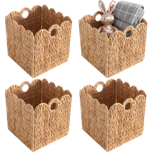Natural Wicker Storage Baskets Set - Light Beige 12x12 Inches 4-Pack