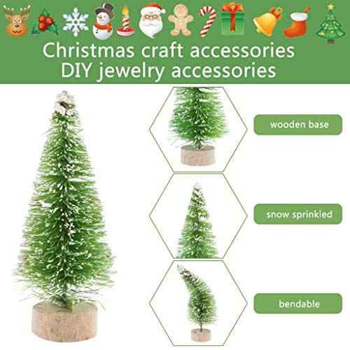 12Pcs Mini Sisal Trees with Wood Base Artificial Christmas Pine Trees Bottle Brush Trees for Winter Snow Miniature Scenes DIY Christmas Crafts Xmas Holiday Home Desk Tabletop Decor
