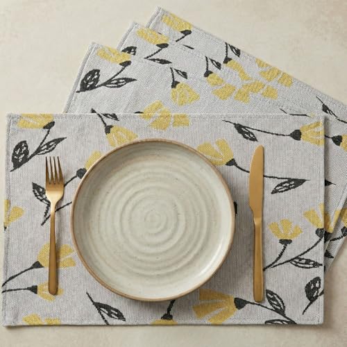 DaDa Bedding Yellow Fleur Floral Tapestry Placemats Set of 4 13x19 Inches