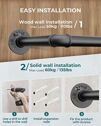 OROPY 38.4" Industrial Pipe Clothes Rack Wall Mounted, Heavy Duty, 2