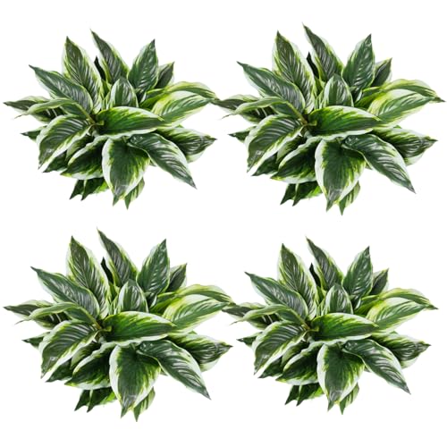 Green 12-Pack Artificial Hostas for Outdoor Planters - Realistic Faux Plants