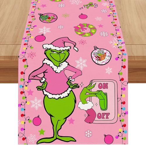 Linen Pink Christmas Table Runner 72 Inches Long Pink Christmas Decor Christmas Xmas Winter Holiday Home Kitchen Dining Room Table Decorations