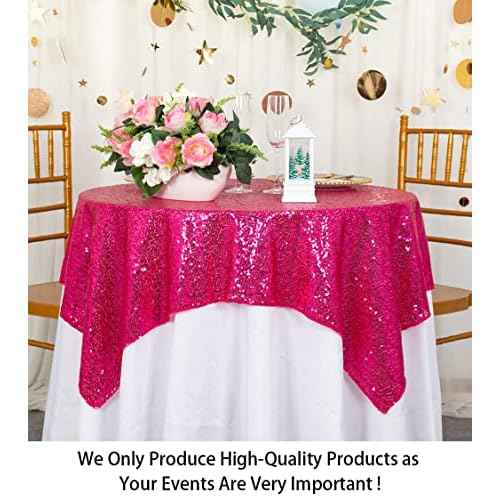 ShinyBeauty Sequin Table Overlay Hot Pink 36''x36'' Small Sequin Tablecloth Square Sequin Table Cloth/Linen for Wedding/Party/Event/Decoration 36inx36in Fuchsia Birthday Tablecloth