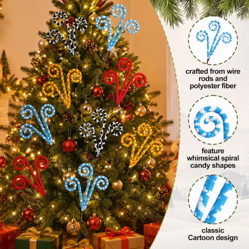 Teyva Daily Cartoon Toy Christmas Tree Candy Cane Picks Set - 12 Decorative Holiday Tree Ornaments
