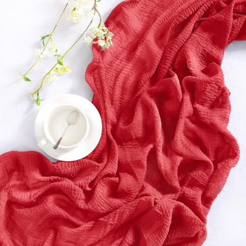 DeZerlor Red Cheesecloth Table Runner 1 Pack for Christmas & Holiday Events