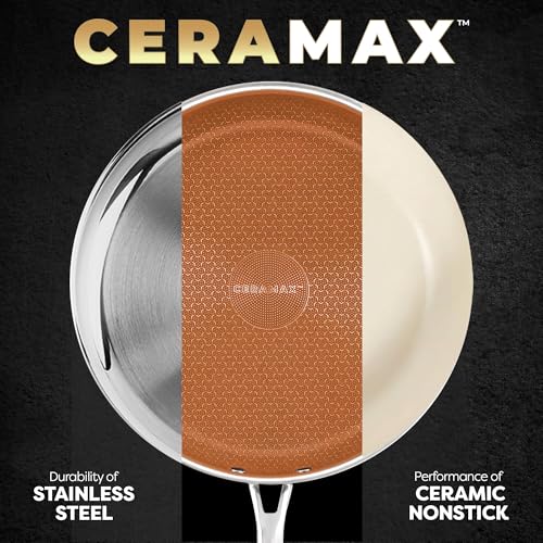 CERAMAX Copper Hybrid Stainless Steel Non-Stick Frying Pan Set, 3-Piece