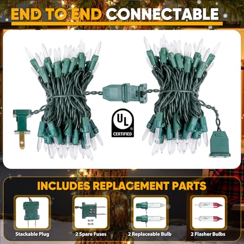 50-Count White Christmas Lights with Green Wire, 13FT Incandescent Bulbs Mini String Lights Connectable for Indoor, Christmas Tree, Outdoor, Classroom, Party, Garland, Xmas