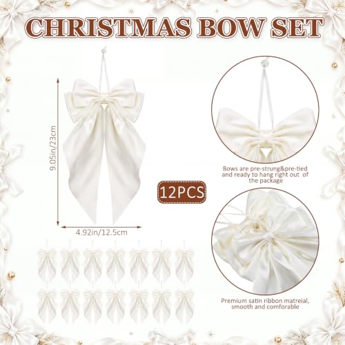 Norme White Satin Bow for Christmas Tree - Long Tail Holiday Decor (12 Pack)
