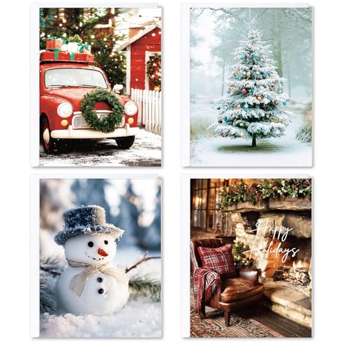 20 Holiday Christmas Cards Set with Envelopes & Stickers, 5x7 Bulk Greeting Cards