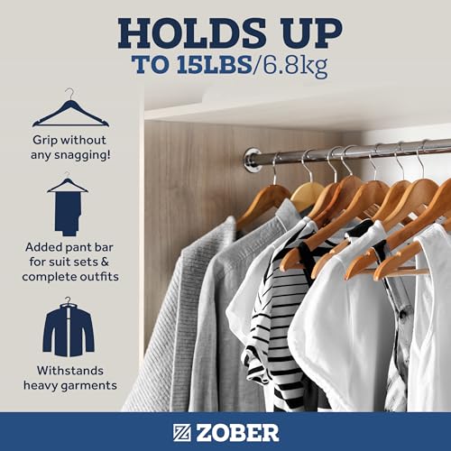 Heavy Duty Wooden Hangers 20 Pack with Non-Slip Surface & Contoured Shoulders - Natural