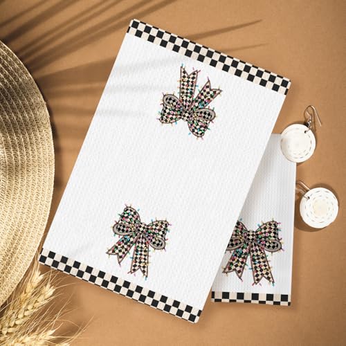 HUGANE Black and White Checkered Christmas Kitchen Towels - Color-03, 16x24 Inches