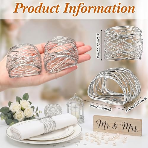 LemonRoad 12 Pcs Silver Twisted Wire Mesh Napkin Rings for Weddings & Parties