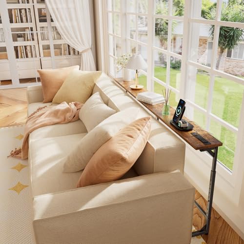 Simple Trending 78.75-Inch Narrow Console Table with Outlets, Adjustable Height Rustic Brown Sofa Side Table