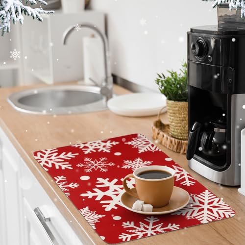 Tinideya Snowflake Christmas Dish Drying Mat 12x20 Inch Kitchen Counter Decor