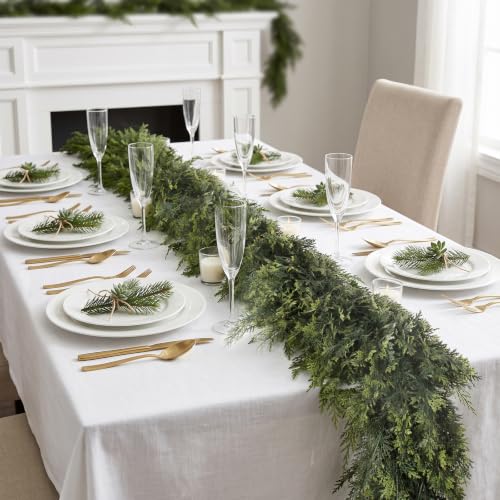 Hananona 9 FT Artificial Cedar Garland - 2 Pack Real Touch Holiday Decor, Dark Green