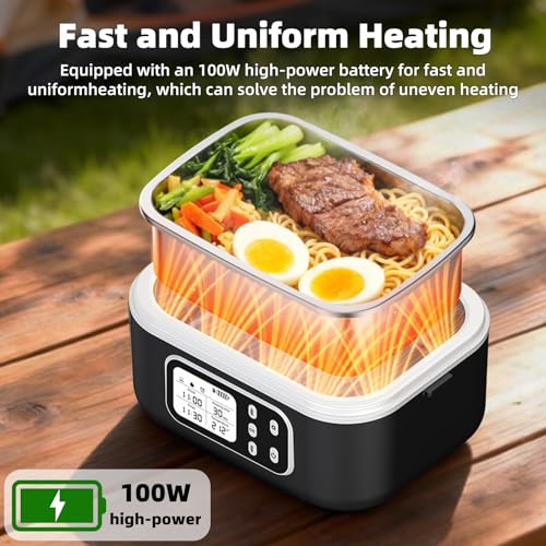 Drafin Black Cordless Electric Lunch Box 6.3 Cups with 27000mAh Battery, Rapid Heating