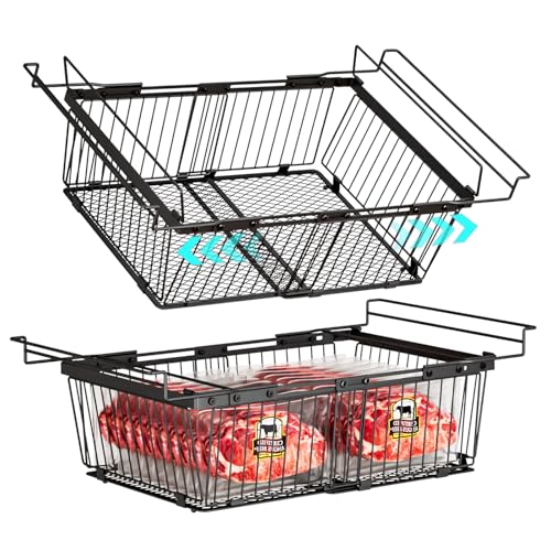 Hanging Freezer Organizer Bins 5-20 Cu.Ft Leak-Proof Bottom Black 2 Pack