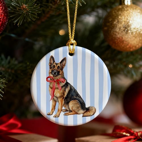 German Shepherd Christmas Ornament - White-Dog Ceramic Ornament 02 by MKIJUHB