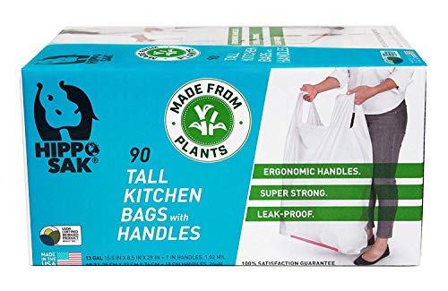 Hippo Sak Tall Kitchen Garbage Bags - Unscented, 13 Gallon, Leak Proof, Recyclable, 90 Count