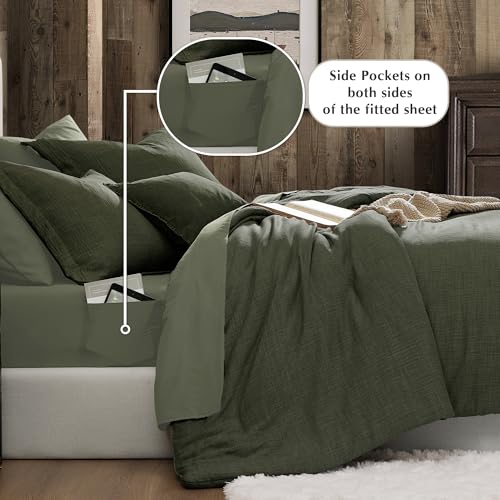 King Comforter Set - 7 Pieces Green Textured Bed in a Bag Bedding