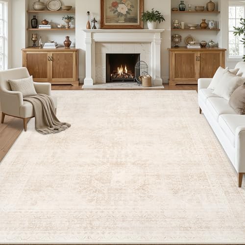 Luxturiy 8x10 Beige Area Rug for Living Room & Bedroom, Washable, Non-Slip