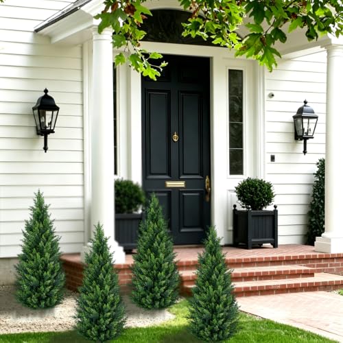 Artificial Cedar Topiary Trees - 3Ft Green Ground Spike Shrubs, 2-Pack, UV Resistant for Indoor & Outdoor Decor - Variation: Green Ground Spike Cedar-2pcs / 3FT