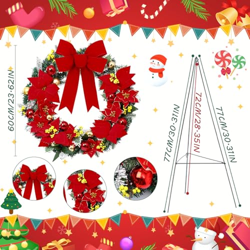 Crowye 24'' Christmas Cemetery Wreath with Stand - Poinsettia Decoration