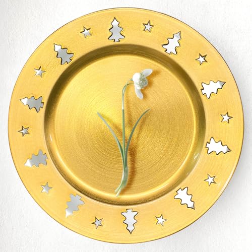 Kazozobi Gold Christmas Tree Charger Plates 13-Inch Set of 6 Reusable Holiday Table Decor