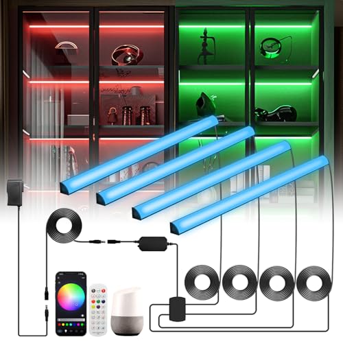Black RGB LED Shelf Lights 4 Pack 12.5In Smart WiFi Dimmable Bookcase & Display Lighting