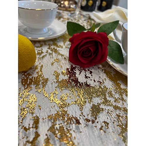 Glitter Metallic Gold Table Runner 11x108 Inch, Mesh Thin Sparkle Table Runner Roll, Table Decorations for Wedding Bridal Shower, Christmas, Baby Shower