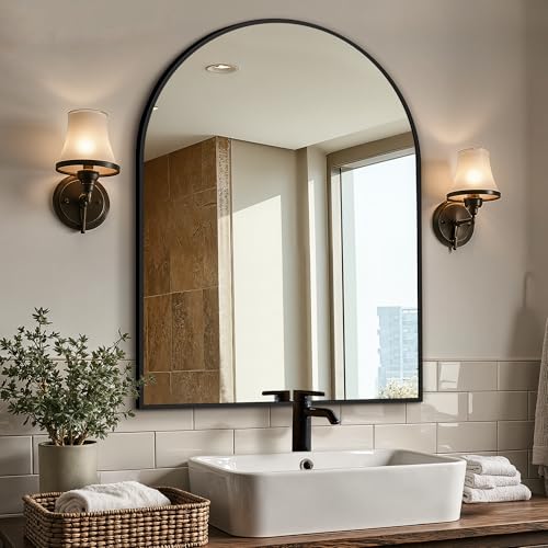 LAWADA Black Arched Bathroom Vanity Mirror 40x30 inches Over Sink