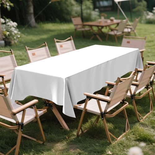 JHDZDHY White Disposable Plastic Tablecloth 54x108 Inches for Indoor & Outdoor Events