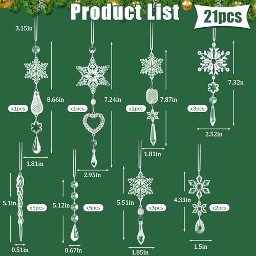 Crystal Ornaments Christmas Tree Decorations - 21pcs Christmas Tree Ornaments Sparkling Dazzling Festival Party Decoration Crystal Snowflake Design Hanging Ornament Holiday Season Home Decor